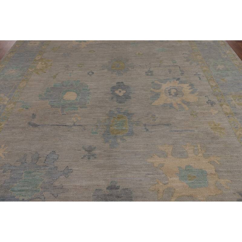Vegetable Dye Oushak Oriental Area Rug Hand-Knotted Grey Wool Carpet - 8'11"x 11'8"