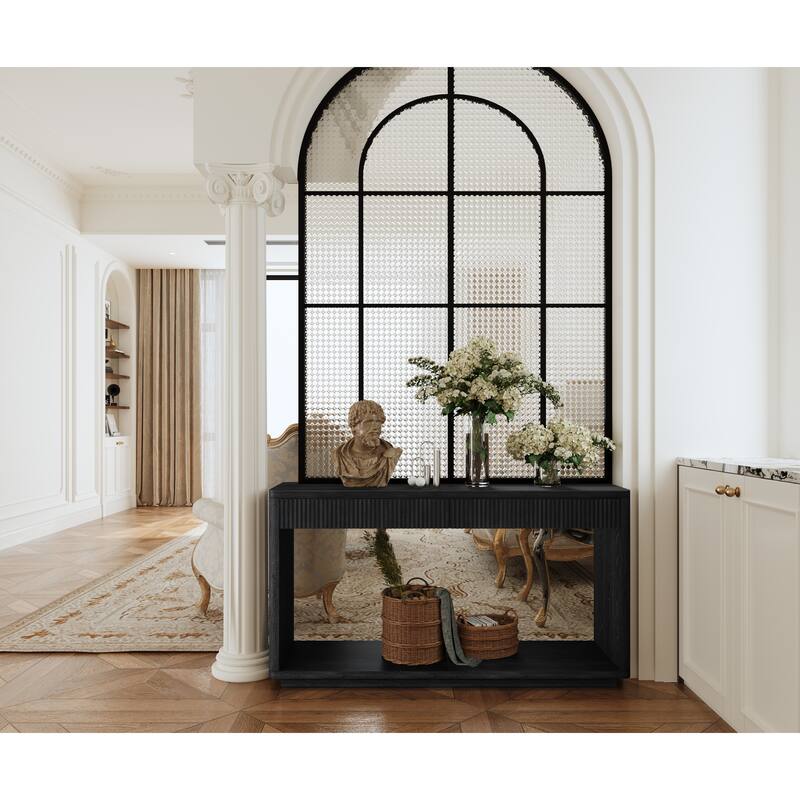 Modern Fluted Console Table with 2 Drawer, 60" Entryway Table Sofa Table Behind Couch with Open Storage for Living Room