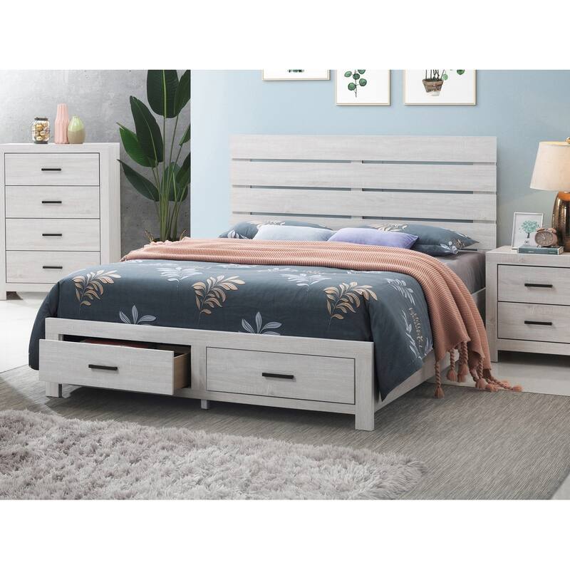 Bed With Two Footboard Drawers in Coastal White