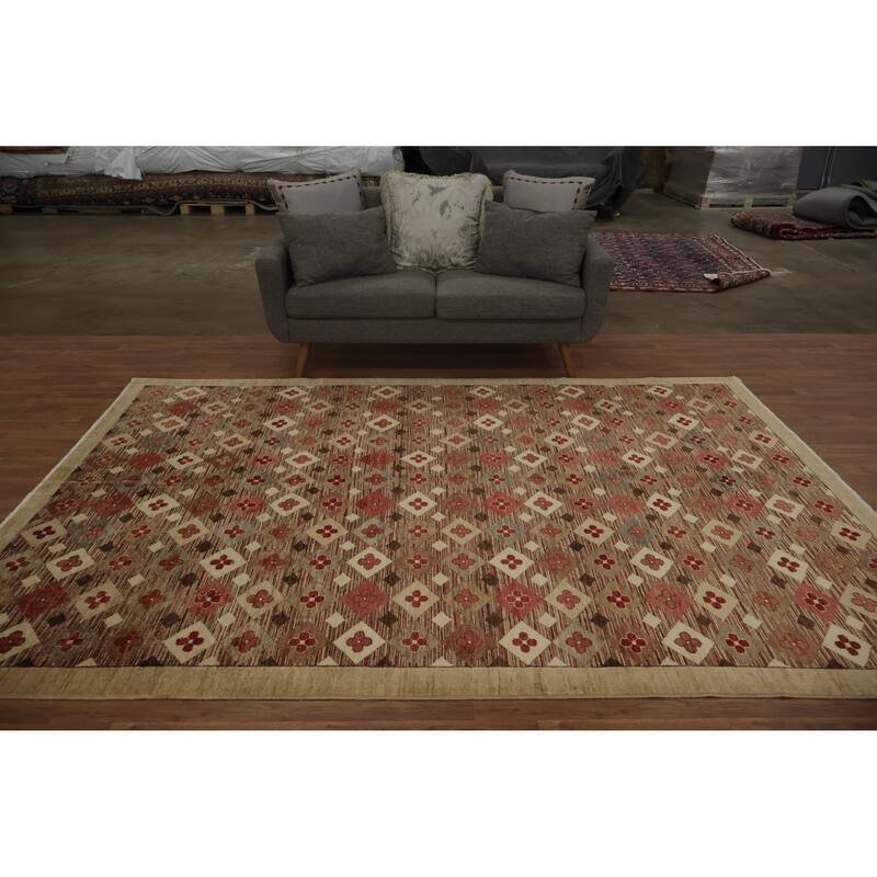 Hand Knotted Oriental 100% Wool Carpet Modern All-Over Multi-Colored Contemporary Area Rug - 9' 9'' X 6' 10''