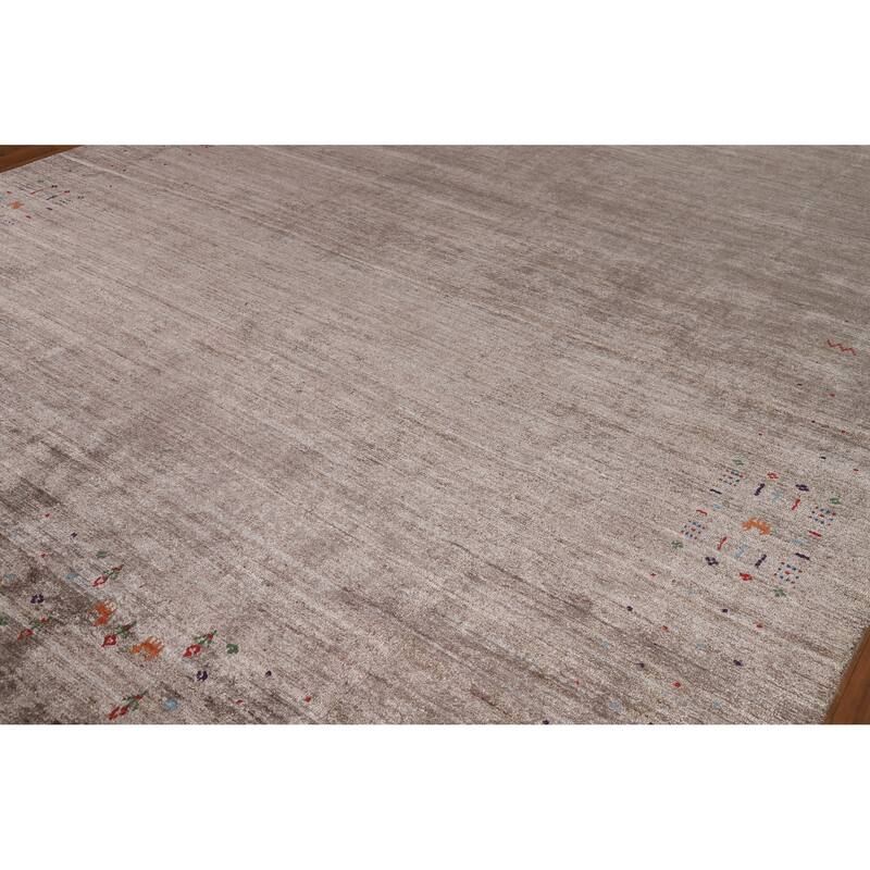 Brown Gabbeh Oriental Area Rug Hand-Knotted Silk Carpet - 8'11" x 11'8"