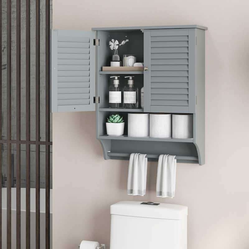 Costway Bathroom Wall Mounted Medicine Cabinet with Louvered Doors & - See Details