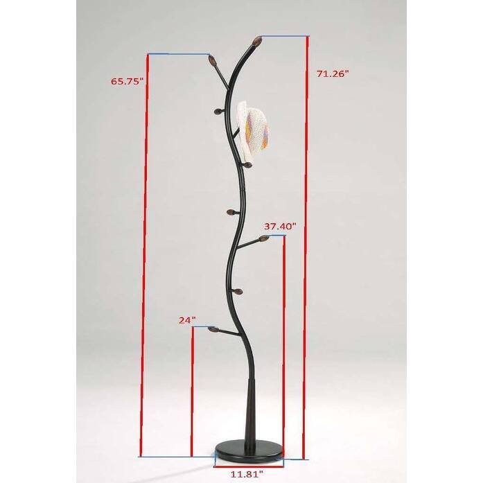 Black Metal & Walnut Wood Hall Tree Coat & Hat Rack Stand