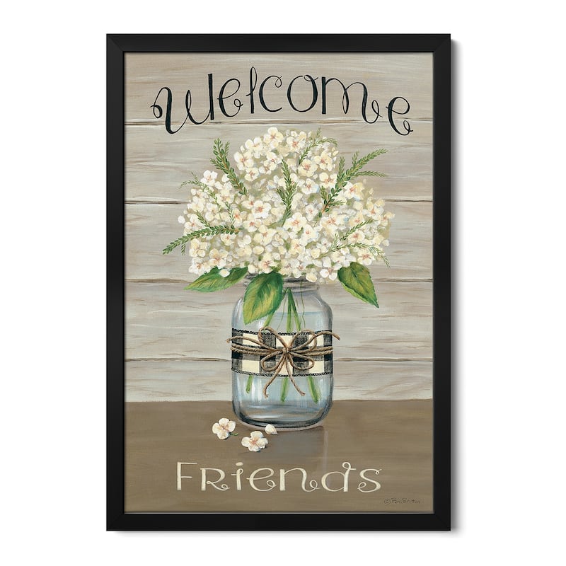 Welcome Friends Mason Jar Premium Framed Poster by Pam Britton - Black - 16x24x1