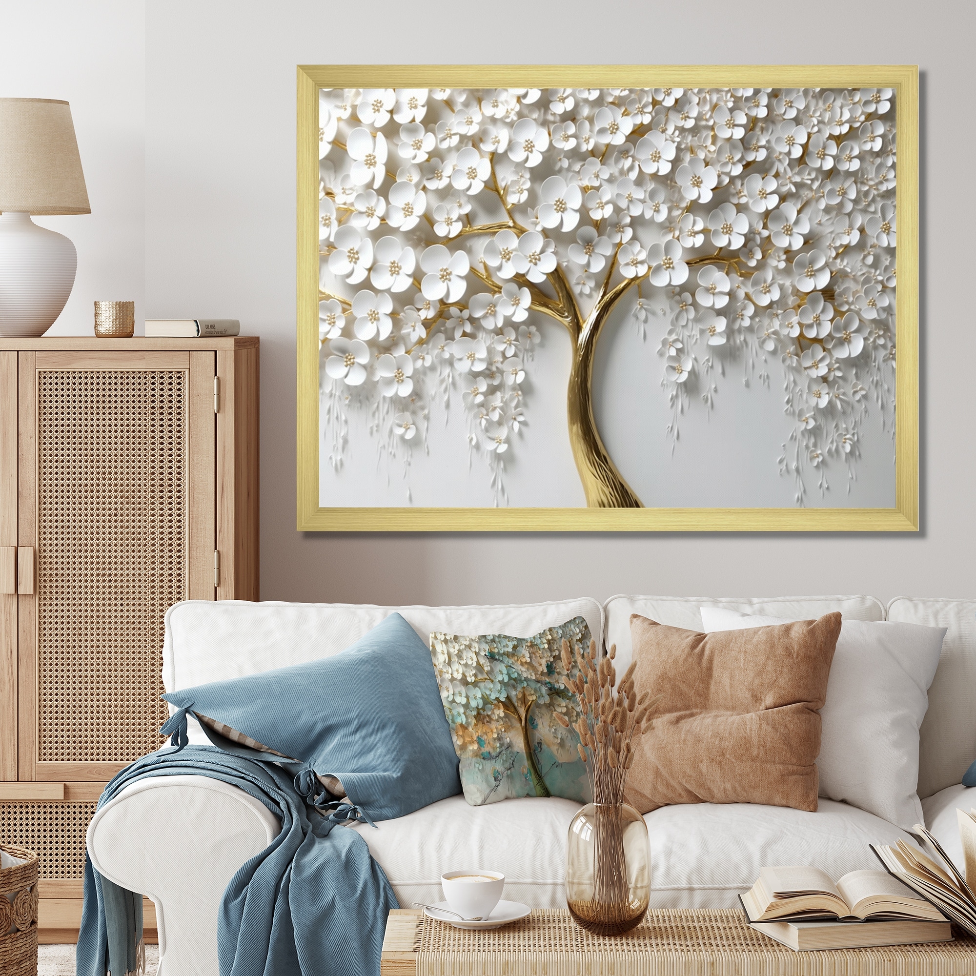 Designart "White Orchid Tree Garden Of Branches Iii" Tree Floral Framed Wall Decor