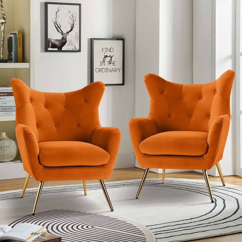 Eusebio Modern Velvet Accent Chair with Tufted Wingback for Living Room Set of 2 by HULALA HOME