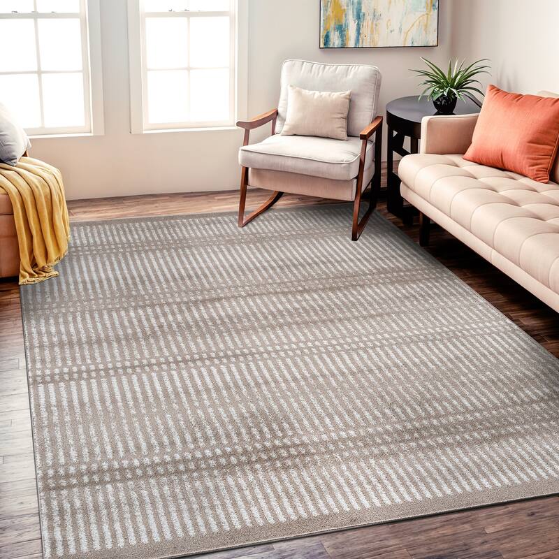 Contemporary Minimalistic Stripe LInes Area Rug - 5' x 7' - Beige