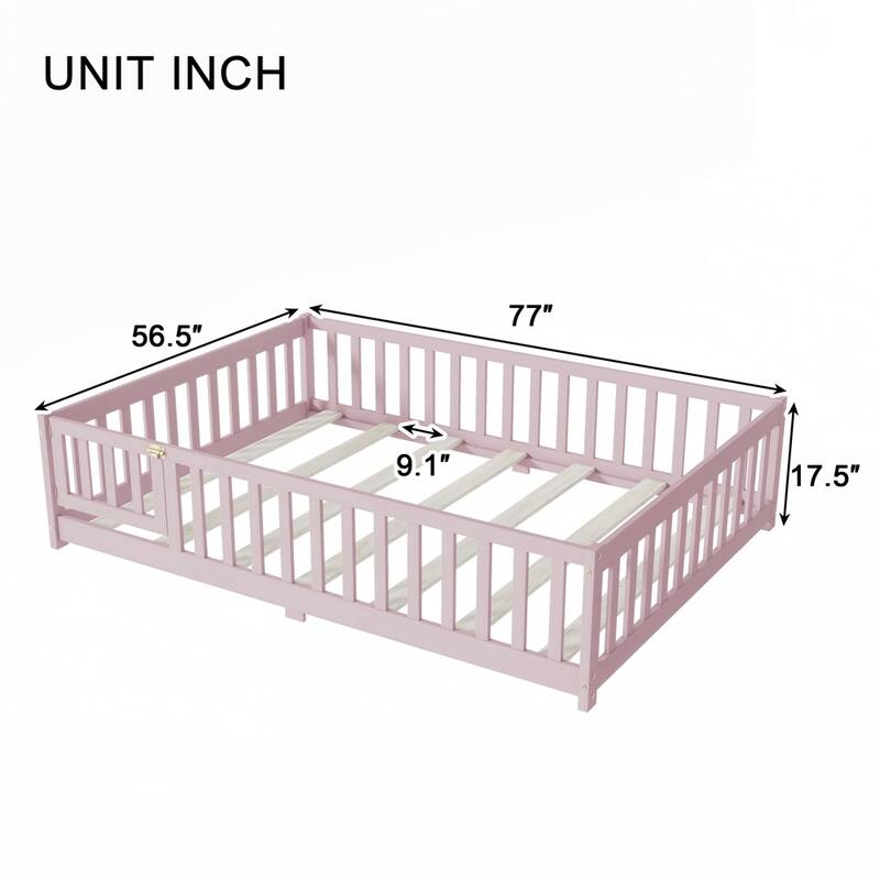 Rubber Wood Floor Bed with Safety Guardrails