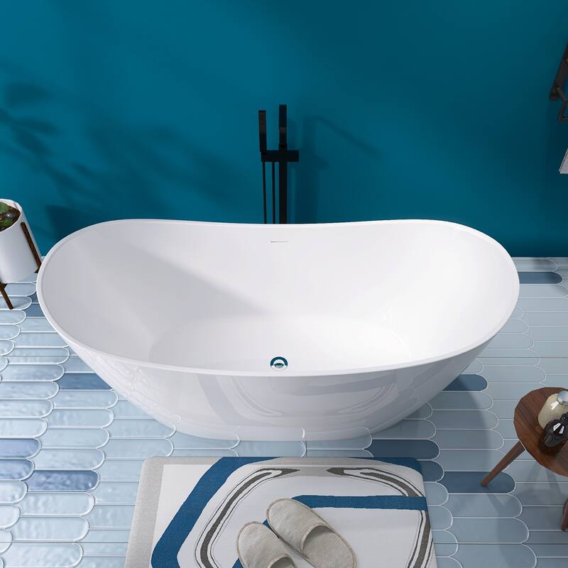 68 in. x 30 in. Acrylic Free Standing Soaking Tub with Overflow and Center Drain in White