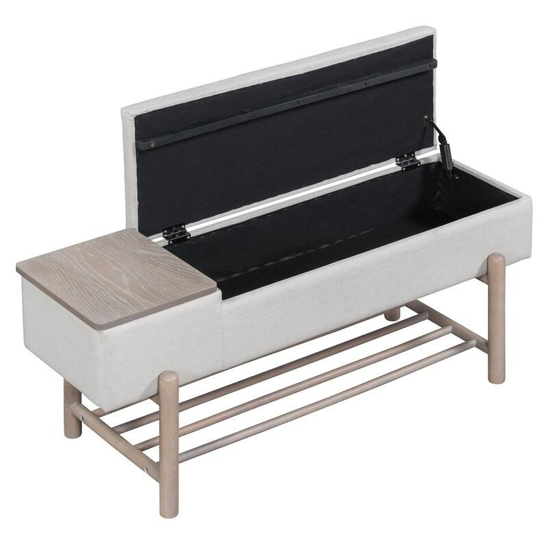 Modern 47.2" Upholstered Storage Bench with Hidden Compartment for Entryway and Living Room