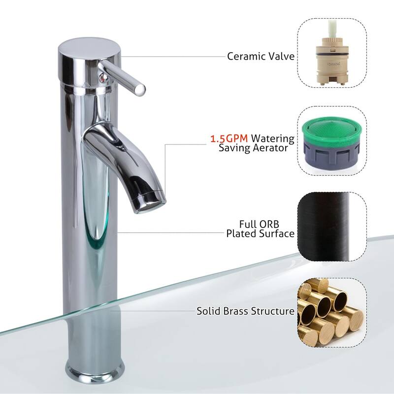 Eclife Artistic Vessel Sinks for Bathroom Vanity Tempered Glass Ceramic Basin