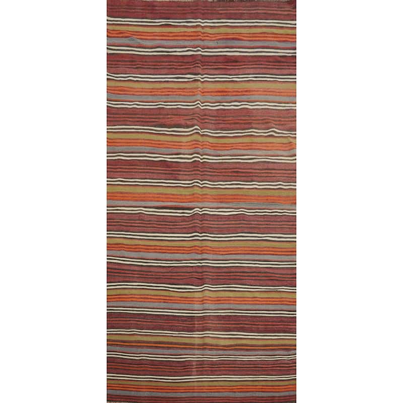 Hand Woven Oriental 100% Wool Carpet Southwestern Geometric Multi-Colored Kilim Area Rug - 11' 6'' X 5' 3''