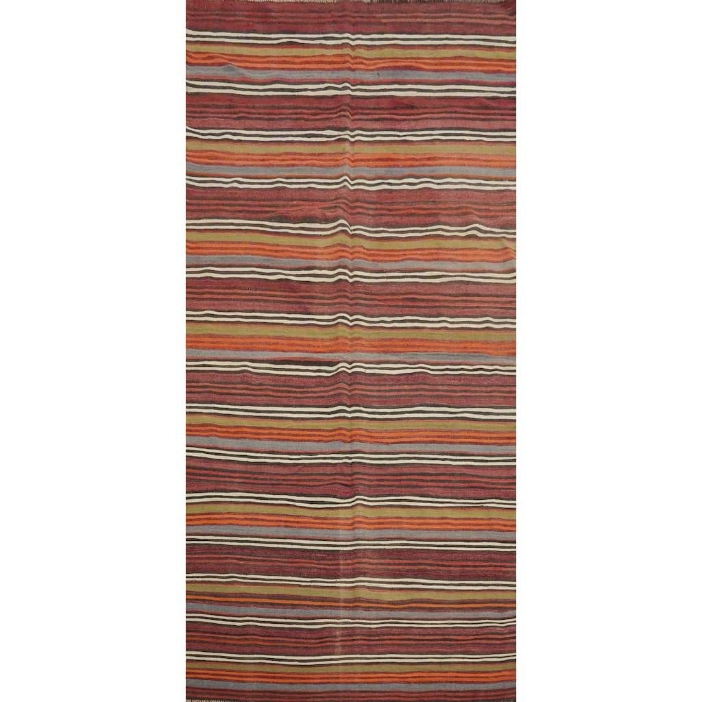 Hand Woven Oriental 100% Wool Carpet Southwestern Geometric Multi-Colored Kilim Area Rug - 11' 6'' X 5' 3''