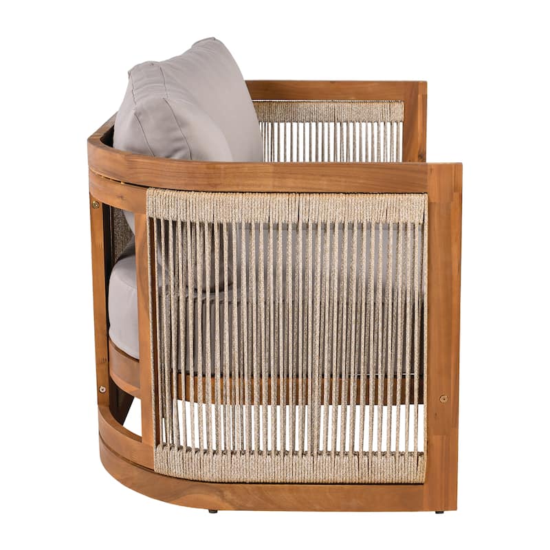 Christopher Knight Home - Outdoor 8-Piece Acacia Wood Patio Conversation Set with Rope Weave and Slatted Coffee Tables