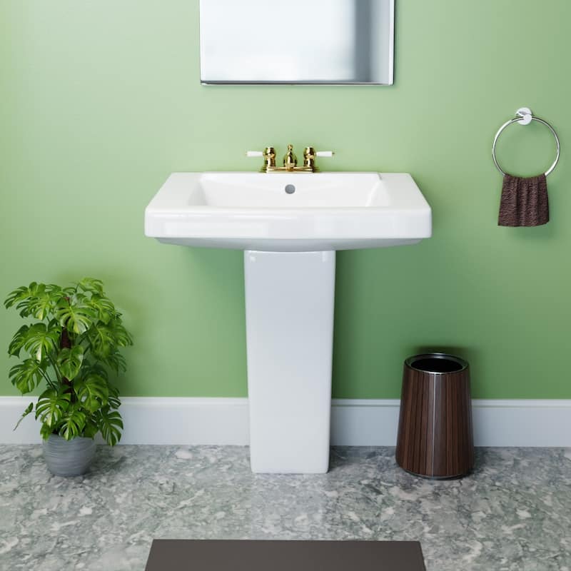 WeeWash Child Pedestal Sinks 16" Wide White Porcelain Pedestal Sink with Centerset Faucet Holes (Set of 2) Renovators Supply
