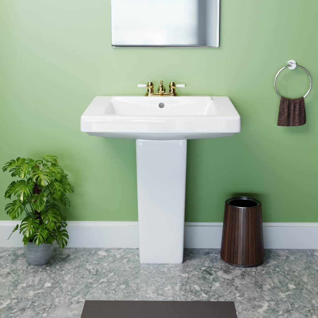 WeeWash Child Pedestal Sinks 16" Wide White Porcelain Pedestal Sink with Centerset Faucet Holes (Set of 2) Renovators Supply