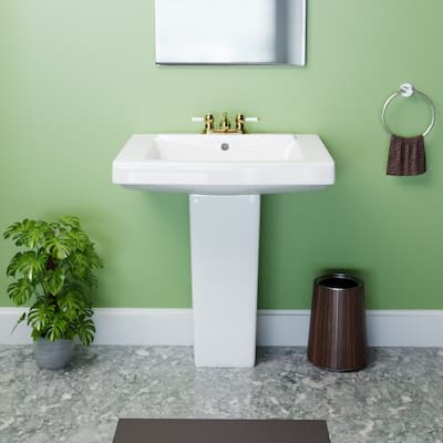 WeeWash Child Pedestal Sinks 16" Wide White Porcelain Pedestal Sink with Centerset Faucet Holes (Set of 6) Renovators Supply
