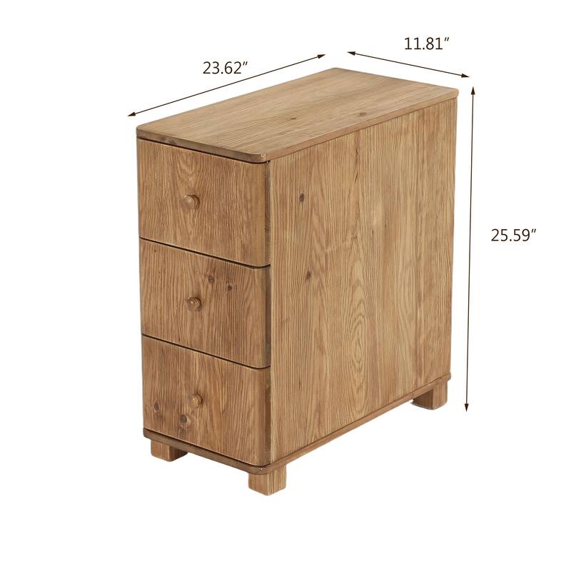 Solid Wood End Table with 3 Drawers
