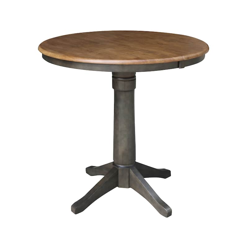 36" Round Top Pedestal Table with 12" leaf - 36.1"H - Counter Height in Hickory and Washed Coal