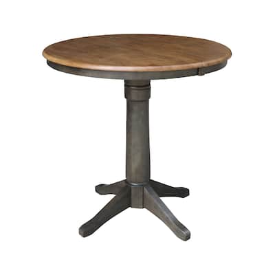 36" Round Top Pedestal Table with 12" leaf - 36.1"H - Counter Height in Hickory and Washed Coal