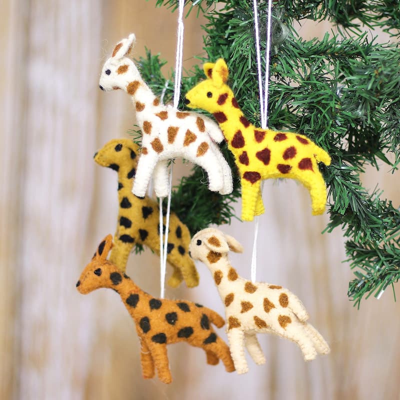 Novica Handmade Giraffe Realm Wool Ornaments (Set Of 5)