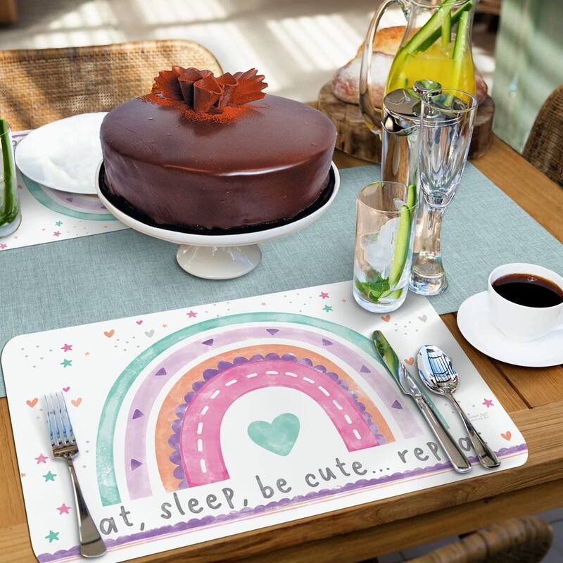 CounterArt Rainbows & Unicorns Reversible Easy Care Flexible Plastic Placemat 4 Pack Made in The USA