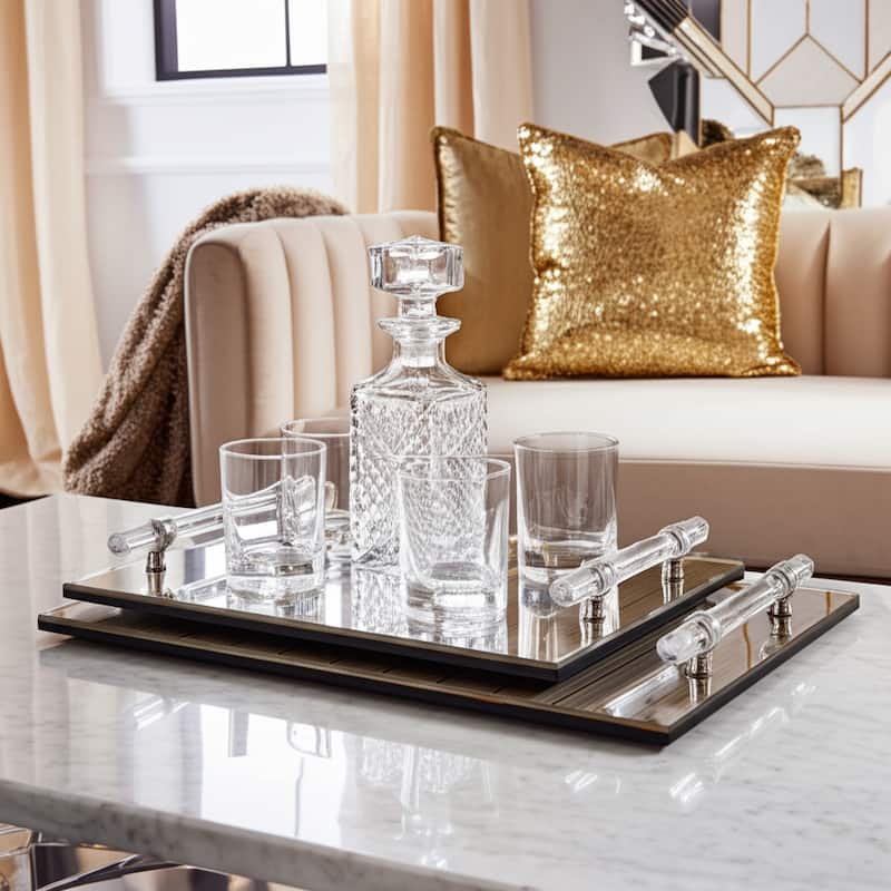 Decorative Trays with Acrylic Handles Metallic Finish (Set of 2) - Gold