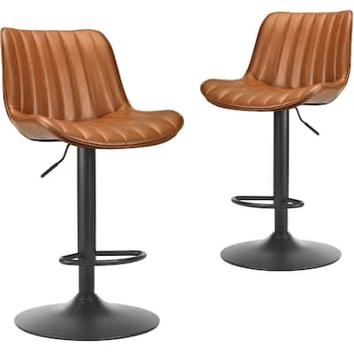 Bar Stools Set Of 2,Swivel Adjustable Barstools,Bar Height Stools With Back Support,Pu Leather