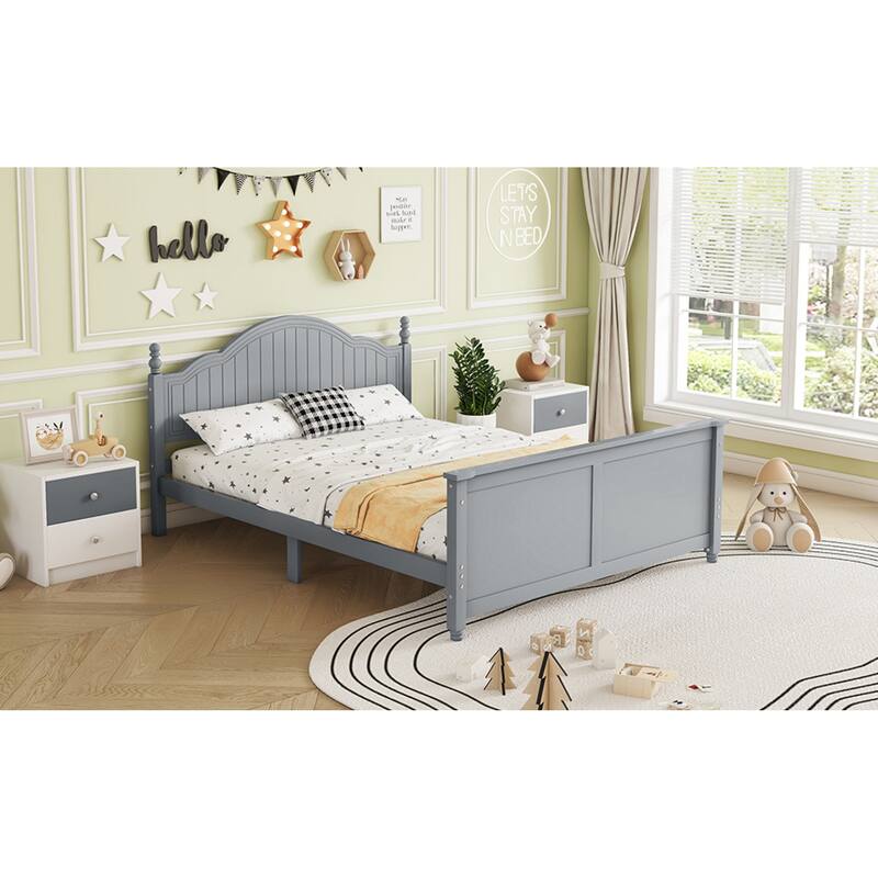 Roomfitters Twin/Full Platform Bed, Slatted Headboard and Removable Guardrails with Wooden Frame for Bedrooms or Guest Rooms