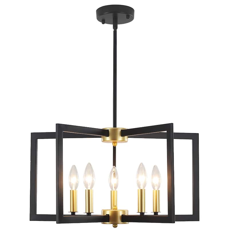 5-Light Modern Foyer Pendant Kitchen Island Candlestick Linear Chandelier Lighting for Dining Room - Black and Gold