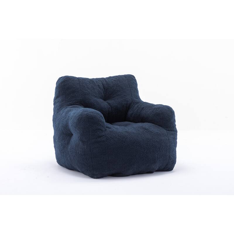 Dark Blue Teddy Modern 39.37" Upholstered Bean Bag Chair with Memory Sponge for Living Room