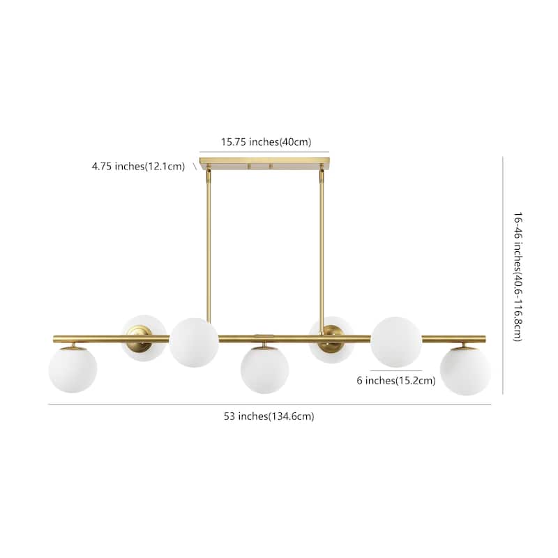 Luca Parisian 53" 7-Light Modern Glam Iron Globe Linear LED Pendant by JONATHAN Y