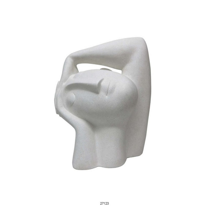 16 Inch Head Figurine Statuette, Contemporary Style White Resin Finish