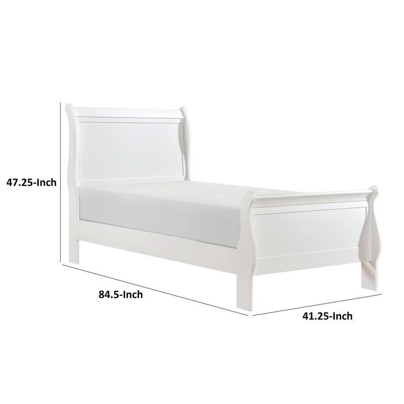 Vele Twin Size Bed with Panel Headboard, Sleigh Design, White Wood Finish