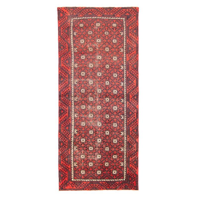 ECARPETGALLERY Hand-knotted Baluch Red Wool Rug - 3'2 x 7'5