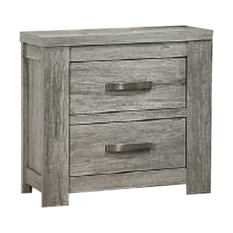 Wooden Nightstand with Two Drawers and Metal Bar Handles, Grey - Grey