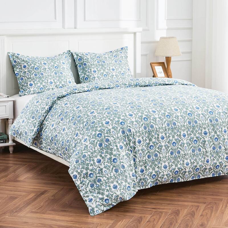 Printed Design Cotton Collection Blue Floral Crafted Duvet Set