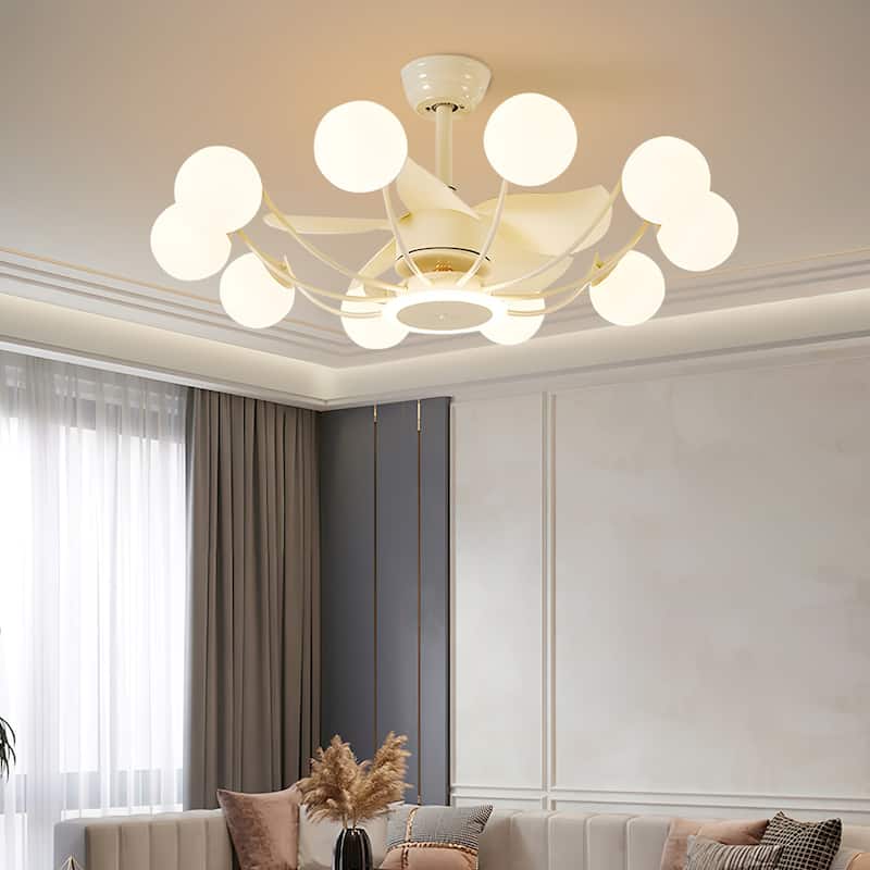 Indoor Black Modern Ceiling Fan with Light, Reversible Fandelier with Bulbs and Remote for Living Room