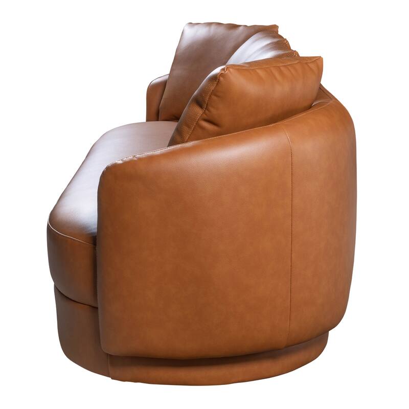 Haas 85" Wide Japandi Style Cognac Leather Curvy Sofa