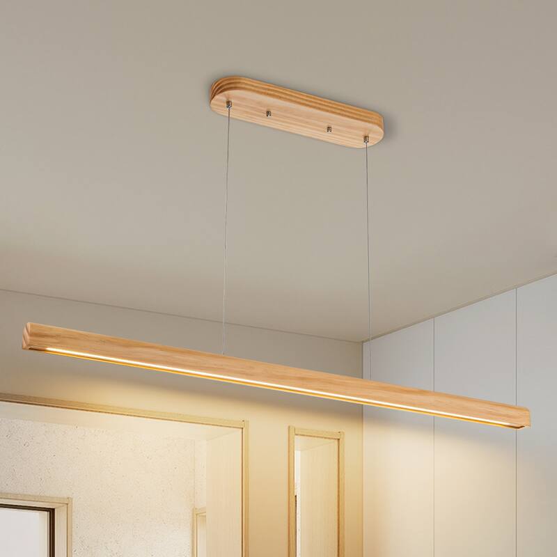 Starsky 1-Light Farmhouse Rustic Wooden Linear Pendant Integrated LED 3000K Kitchen Island Lights - 47.27'' - Natural