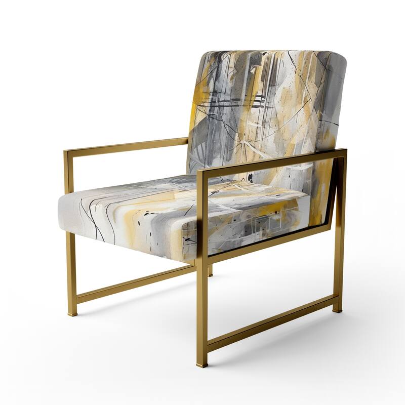 Designart "Yellow and Grey Beyond The Canvas I" Upholstered Abstract Accent Chair and Modern & Contemporary Arm Chair