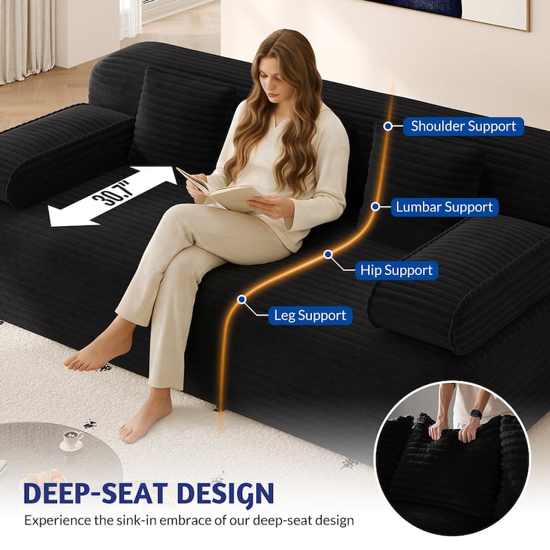 78.7-Inch Convertible Sofa Bed, 2-in-1 Frameless 3-Seater Couch with Plush Corduroy Fabric for Small Spaces