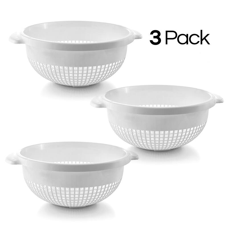 YBM Home 14 In. Round Plastic Colander Use for Pasta 3 Pack - White