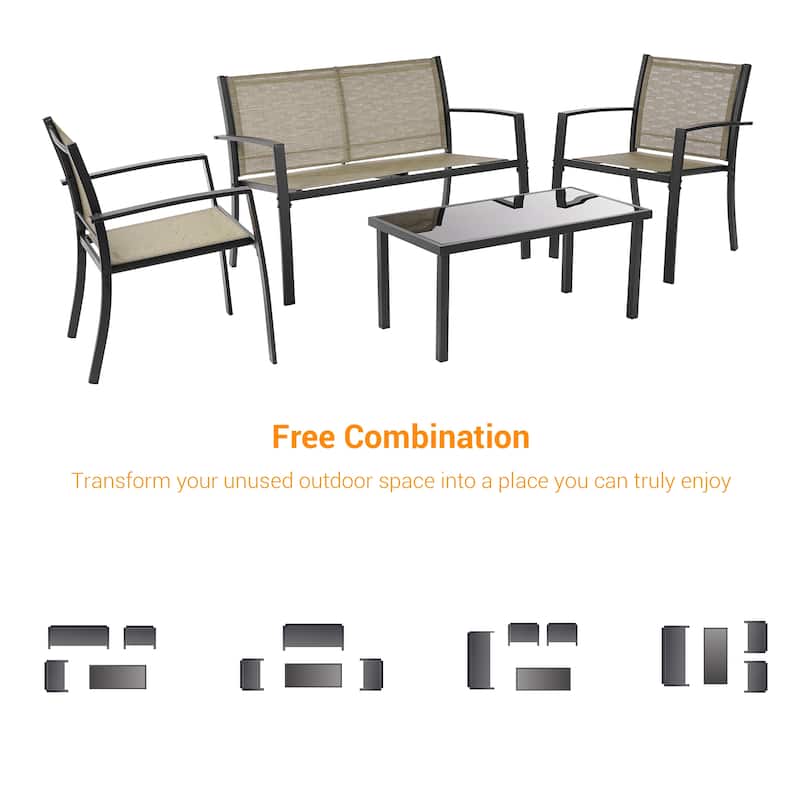 LIVOOSUN Patio 4pcs Textilene Conversation Set /w a Coffee Table