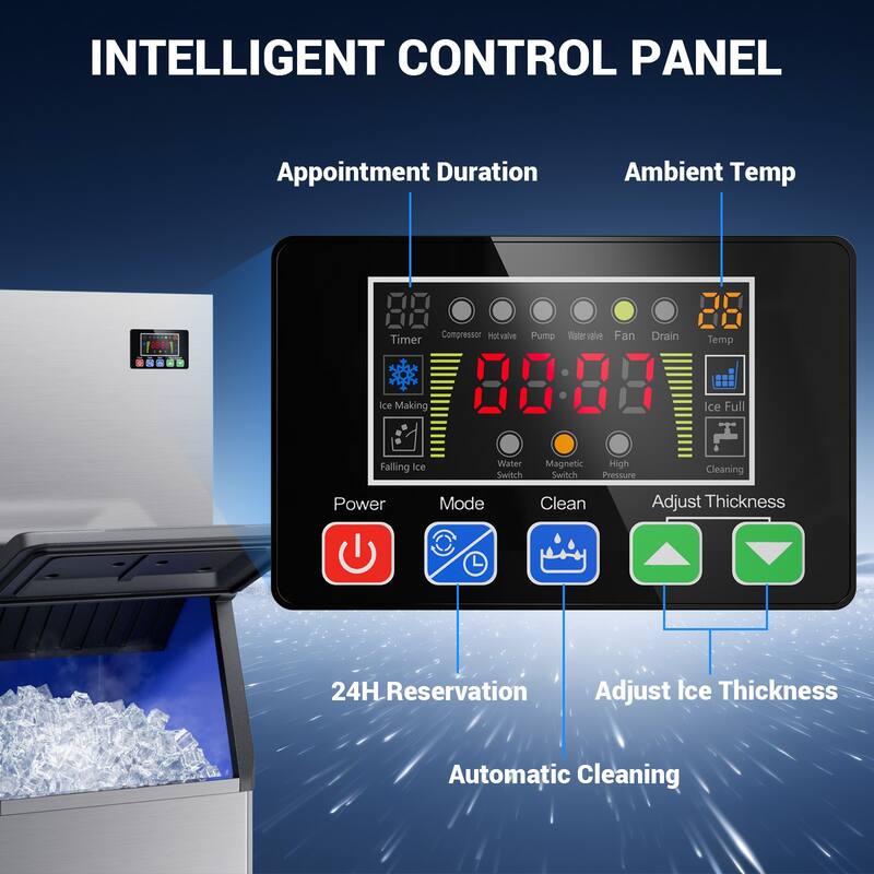 Ice Maker Commercial Ice Machine Stainless Steel Commercial Ice Maker Large Capacity Self-Cleaning
