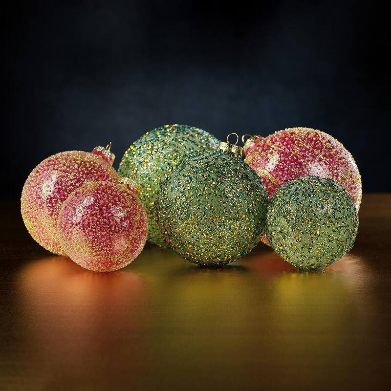 4.75" Beaded Tinsel Green Glass Ball Ornaments, Set of 4