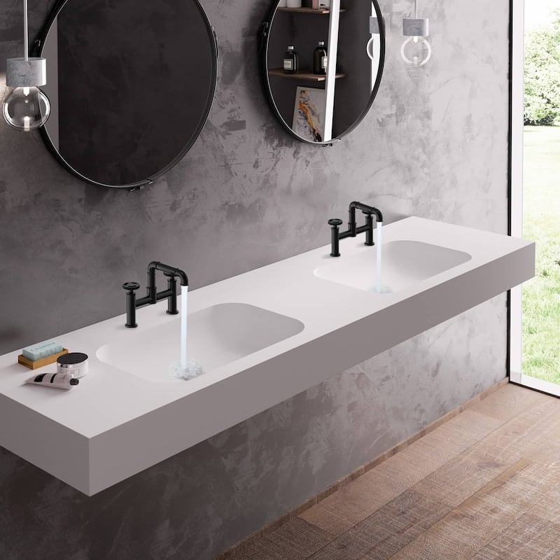 Double Handle Widespread Bathroom Faucet Matte Black Two Hole Bridge Sink Faucet For Kitchen Bathroom Basin Vanity Taps