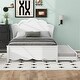 preview thumbnail 2 of 28, Full Size Platform Bed with Cloud Shaped Headboard and Twin Size Trundle, Sturdy Pine Frame, No Box Spring Required, White