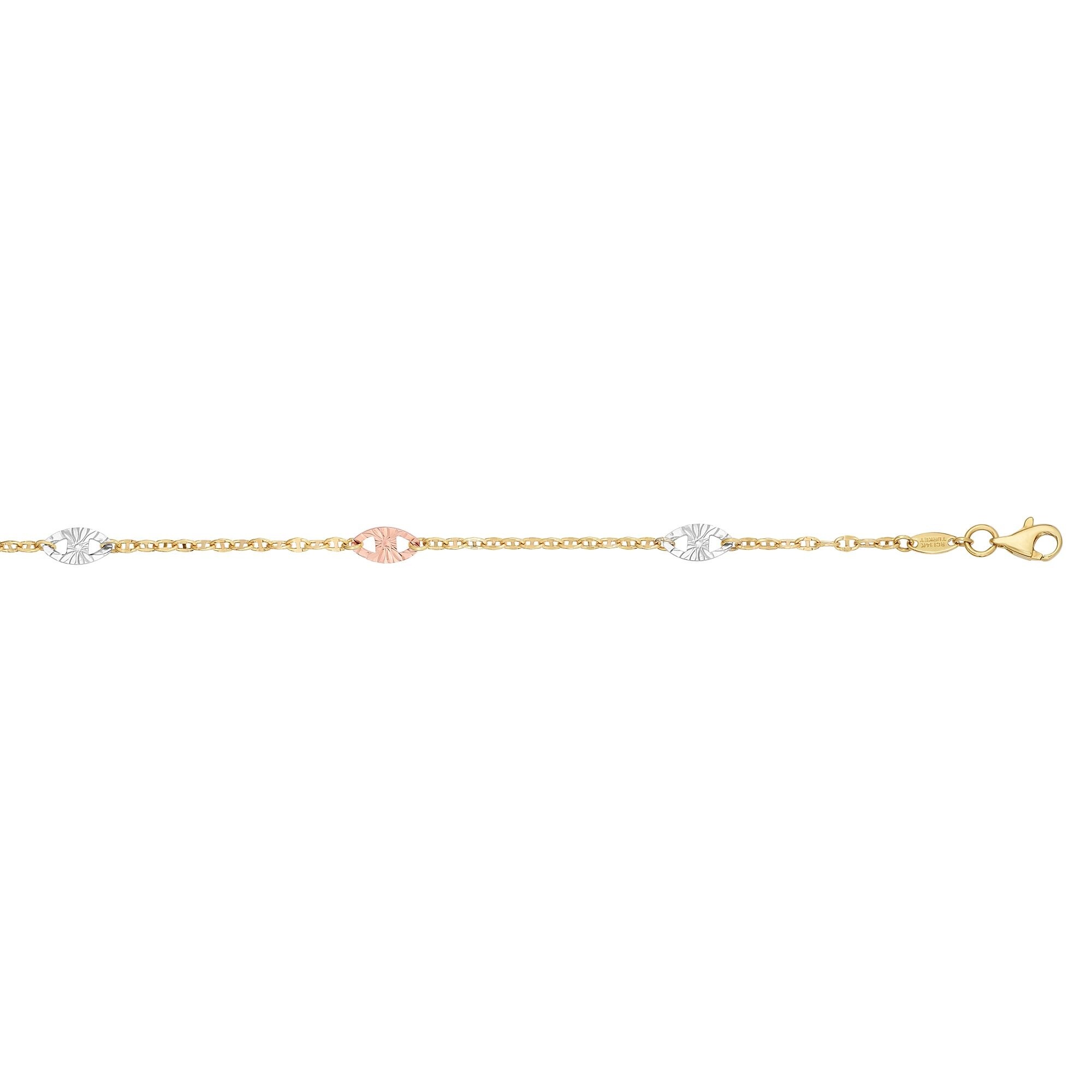 Heart link Chain Anklet Ankle Bracelet Real 14K Yellow White Rose TriColor Gold