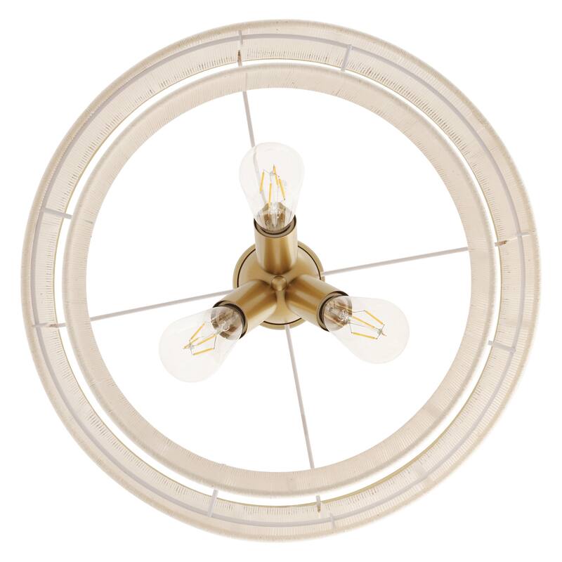 GetLedel 3-Light Natural Rope Drum Chandelier Handwoven Coastal Boho Ceiling Light